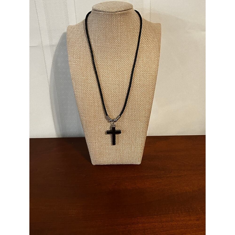 Accents Kingdom 16 Inch Metallic Black Hematite Cross Pendant Gunmetal Finish - Picture 2 of 4